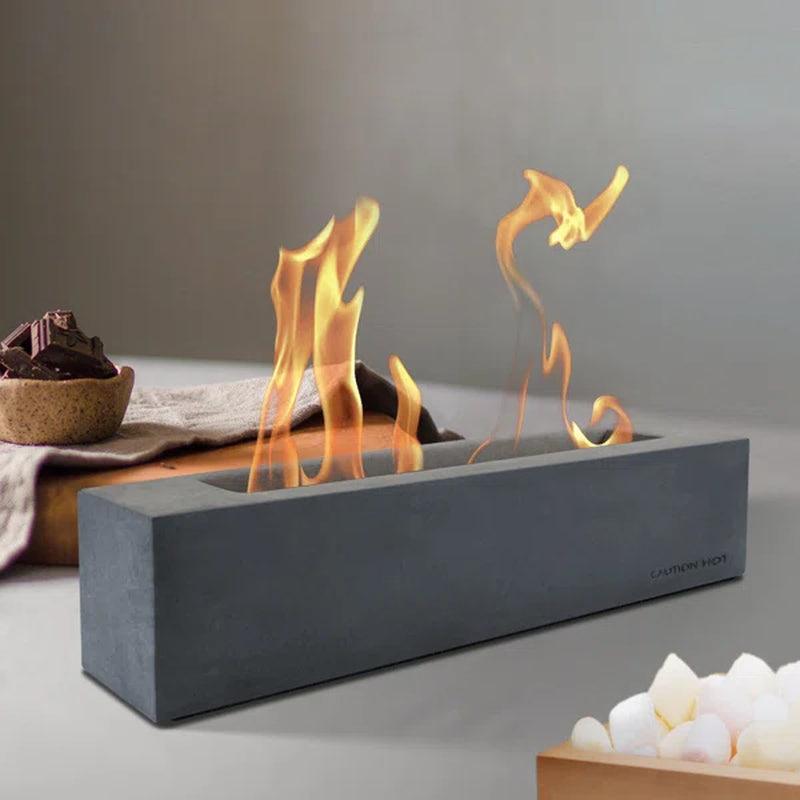 Concrete Tabletop Fire Pit Rectangular Portable Indoor Outdoor