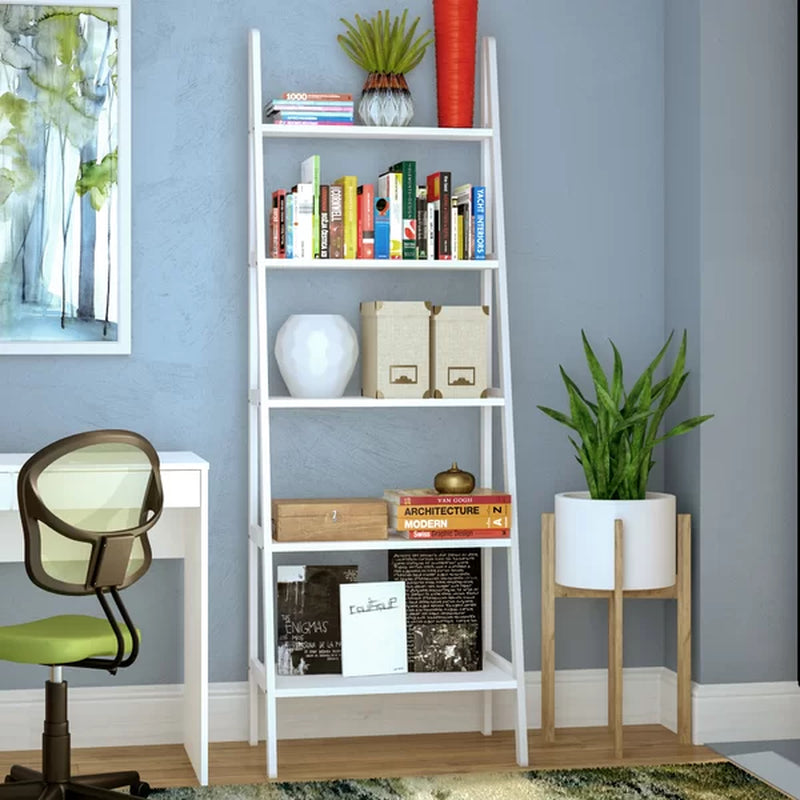 Saruhan 72'' H X 24.75'' W Solid Wood Ladder Bookcase