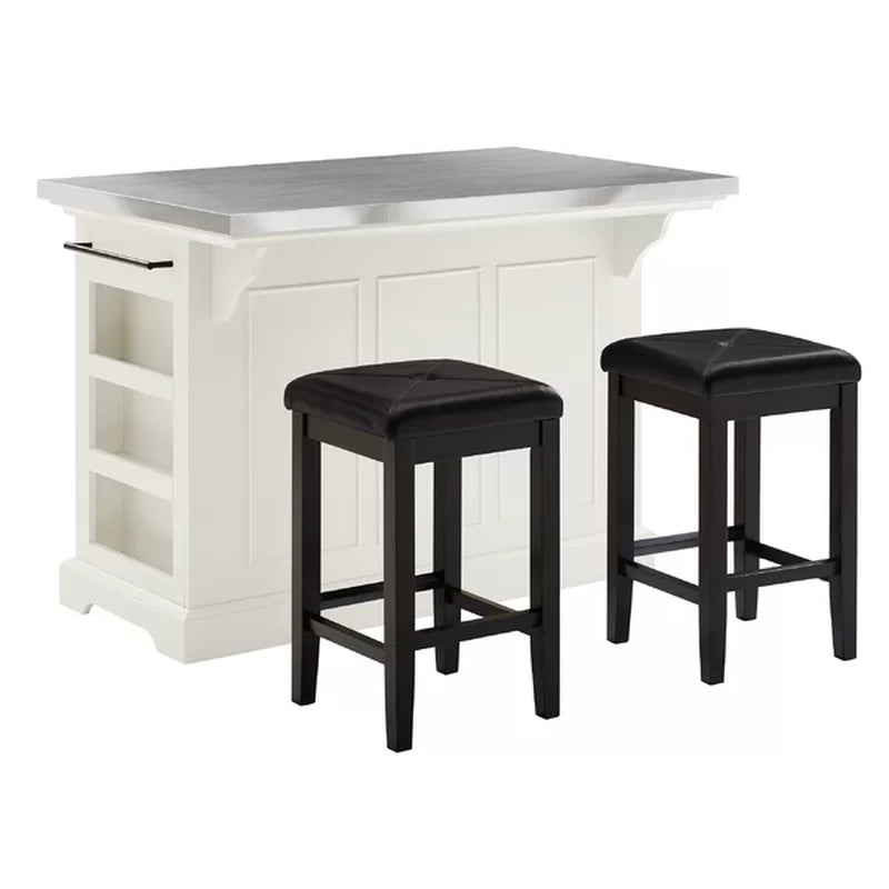 Diamondback 50'' Wide Rolling Kitchen Island Set with Stainless Steel Top