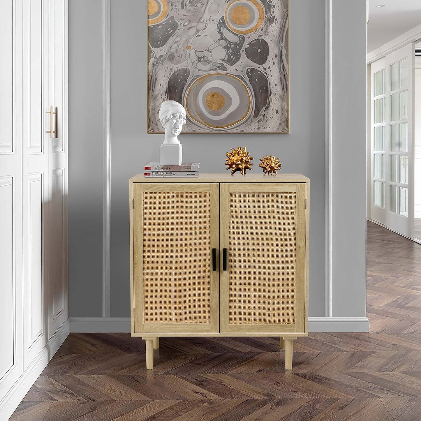 Sideboard Buffet Cabinet with Rattan Decorated Doors