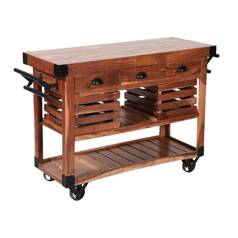 Anneloes 53.5'' Wide Rolling Kitchen Cart with Solid Wood Top