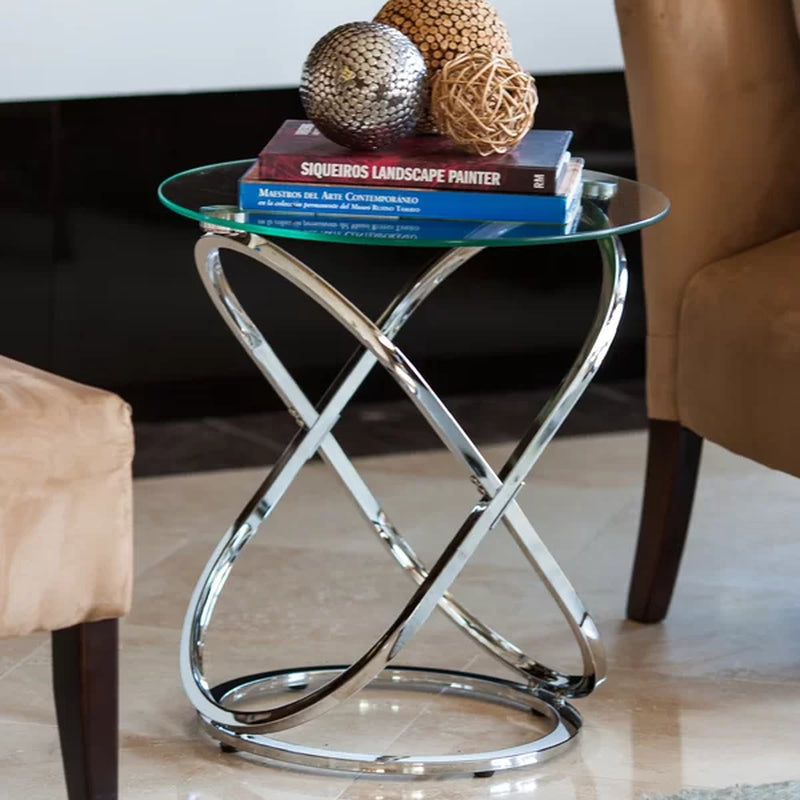 Dimitri 22'' Tall Glass Cross Legs End Table