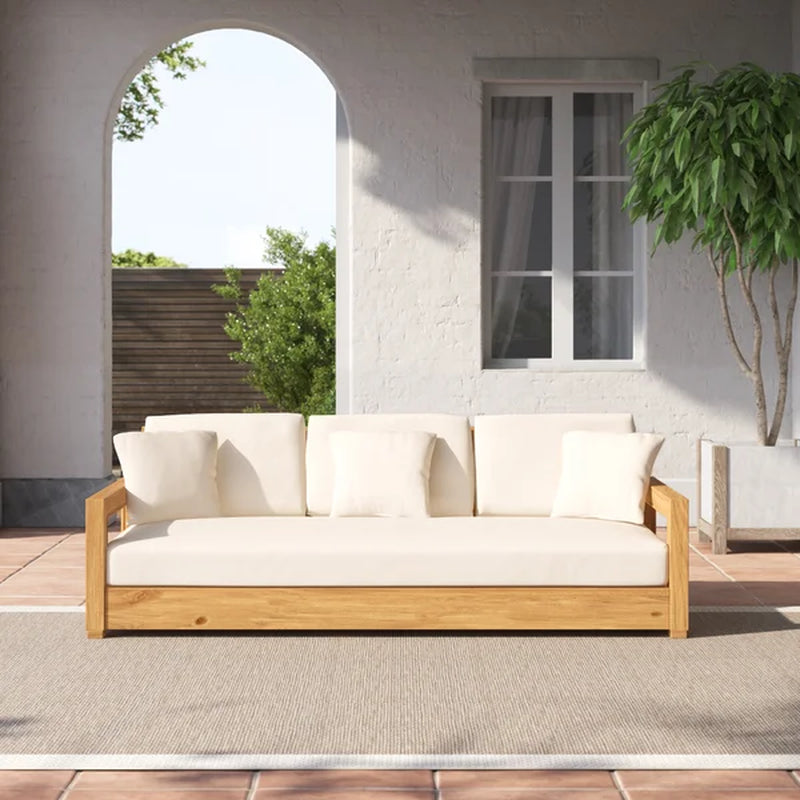 Melrose 76.8'' Wide Outdoor Teak Patio Sofa with Cushions