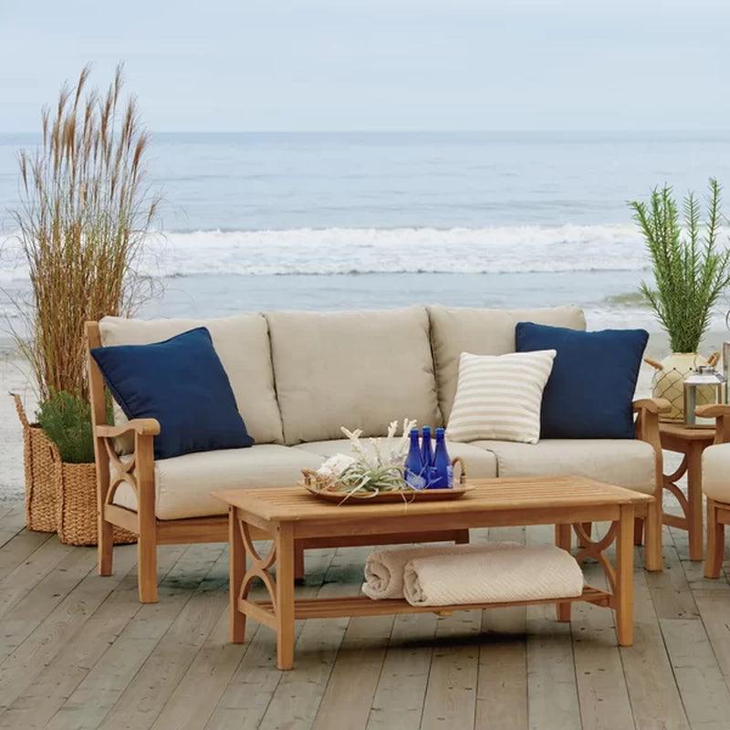 Brunswick 75.5'' Wide Outdoor Teak Patio Sofa with Cushions