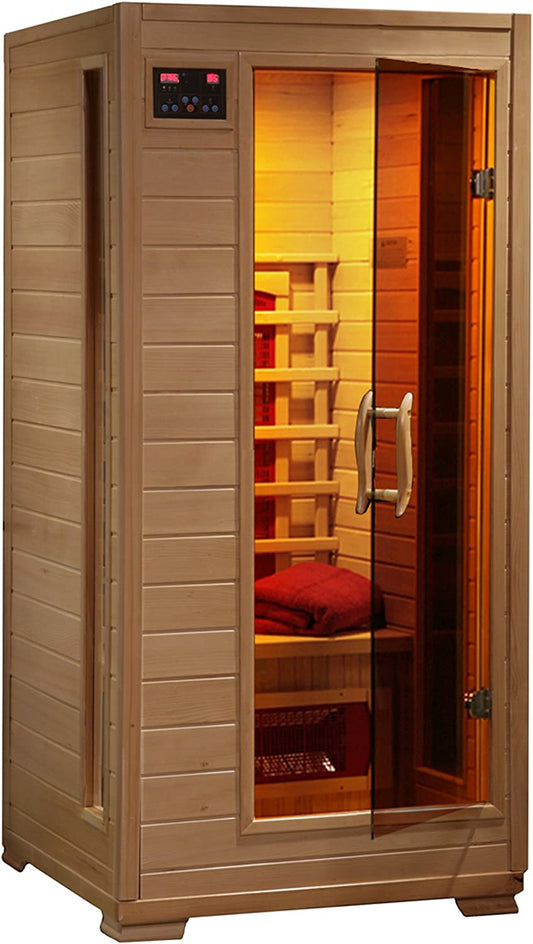  Oryxearth Saunas de infrarrojos lejanos para el hogar, 1  persona Canadian Hemlock Home Sauna Spa Interior Seca Baja EMF Sauna Room  con calentadores de carbono, panel de control, altavoces Bluetooth, 
