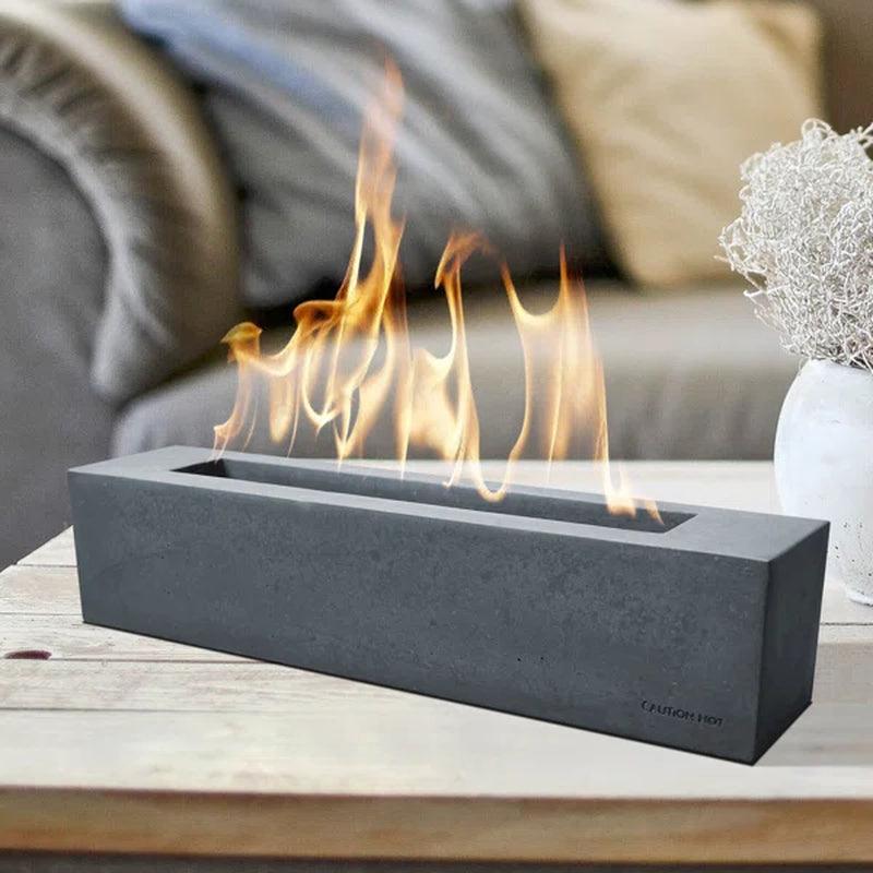 18"L Concrete Tabletop Fire Pit Rectangular Portable Indoor Outdoor Smores Maker for Patio