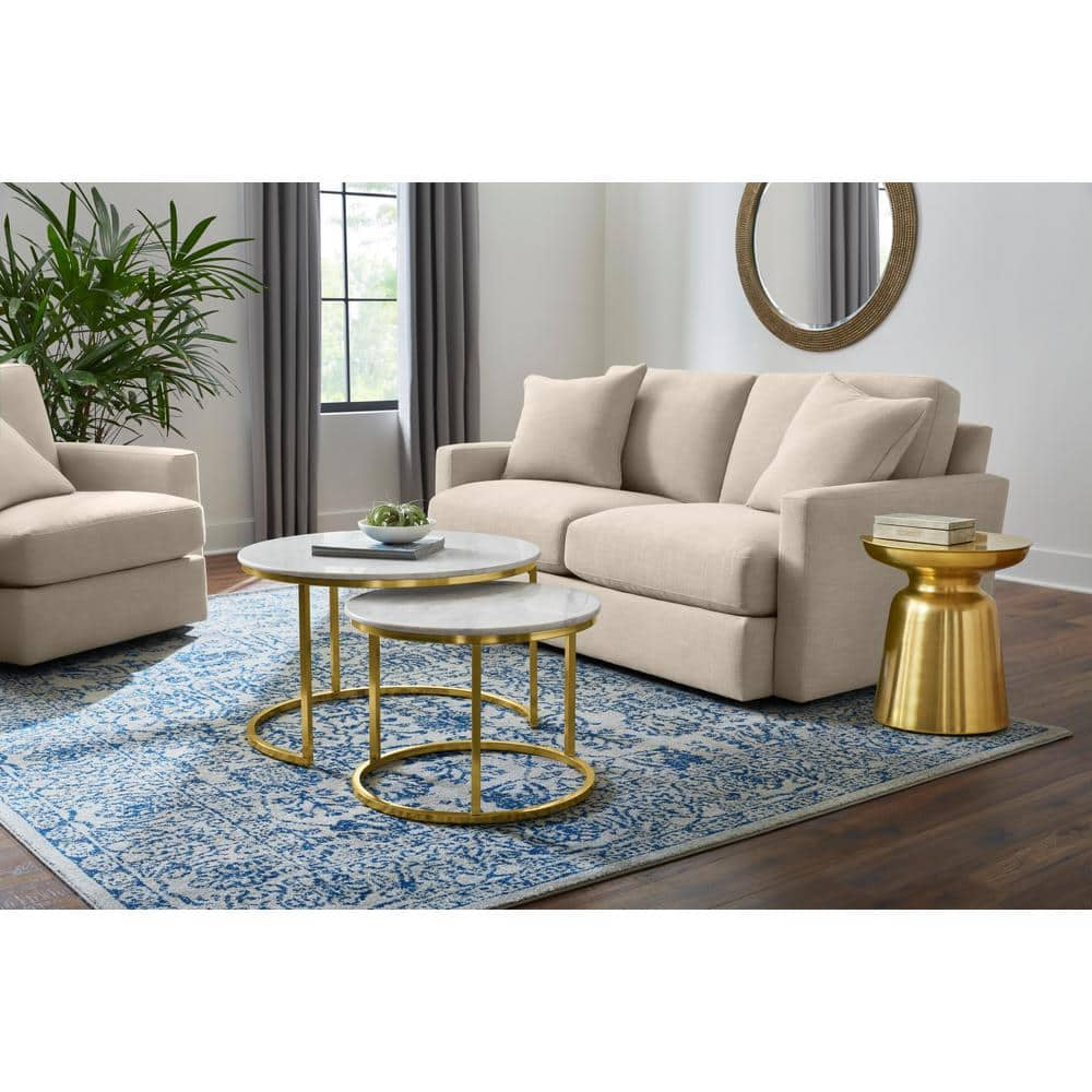 Cheval 2-Piece 31 In. Gold/Marble Medium round Marble Coffee Table Set