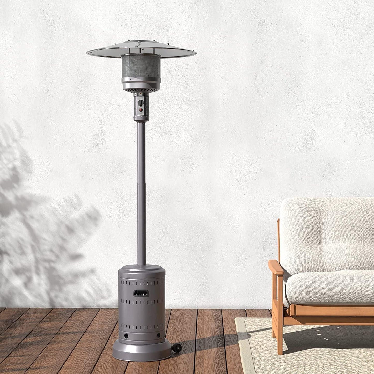 46,000 BTU Outdoor Propane Patio Heater with Wheels, Commercial & Residential - Slate Gray