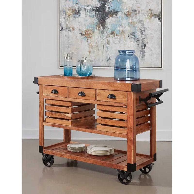 Anneloes 53.5'' Wide Rolling Kitchen Cart with Solid Wood Top