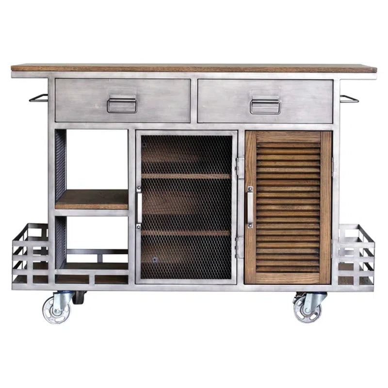 Zepeda 50'' Wide Rolling Kitchen Island with Solid Wood Top