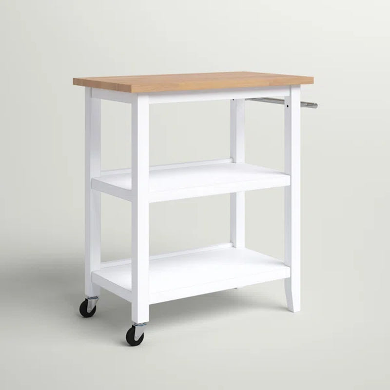 Raabe 32'' Wide Rolling Kitchen Cart with Solid Wood Top