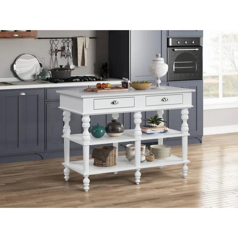 48'' Wide Rolling Kitchen Island with Marble Top