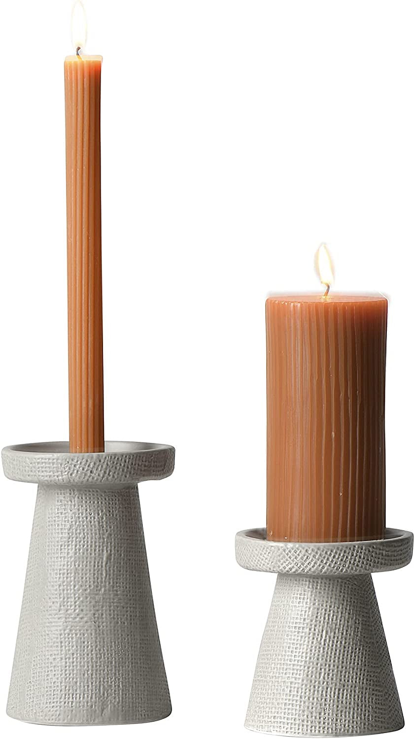 Main + Mesa Stoneware Pillar & Taper Candle Holders, Set of 2