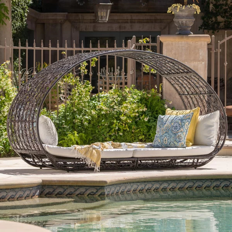 Lavina 91.25'' Wide Outdoor Wicker Patio Daybed with Cushions