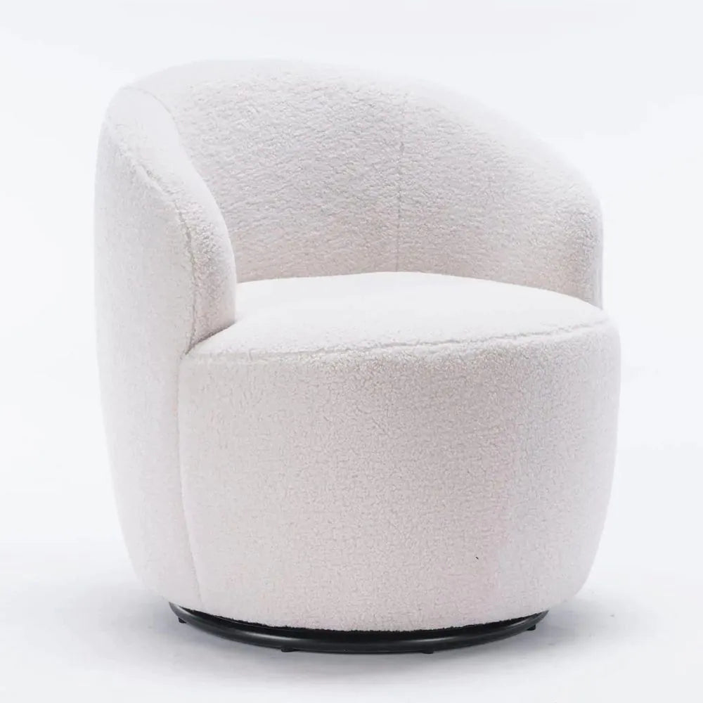 Ivory Teddy Fabric Swivel Accent Armchair Barrel Chair