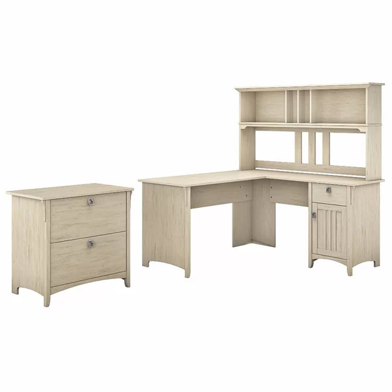 Saraghna L-Shape Credenza Desk with Hutch