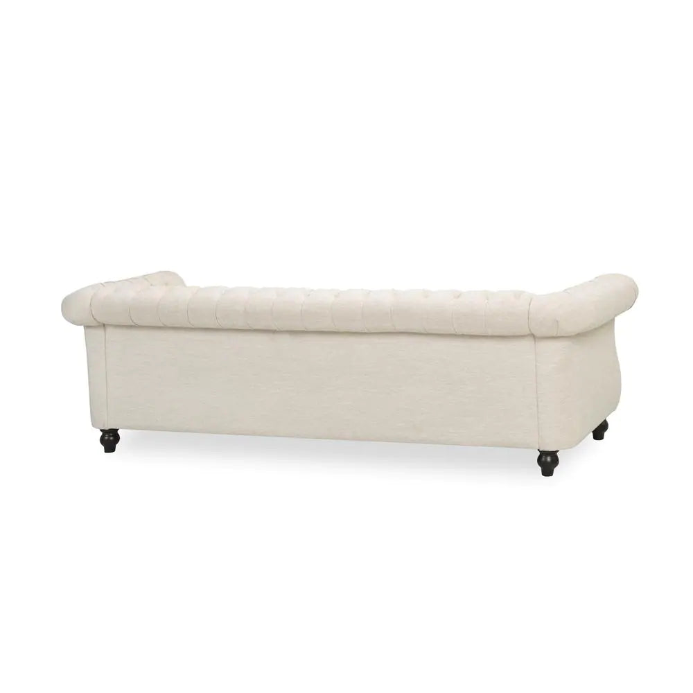 Parksley 84.75 In. Beige Solid Fabric 3-Seat Chesterfield Sofa with Removable Cushions