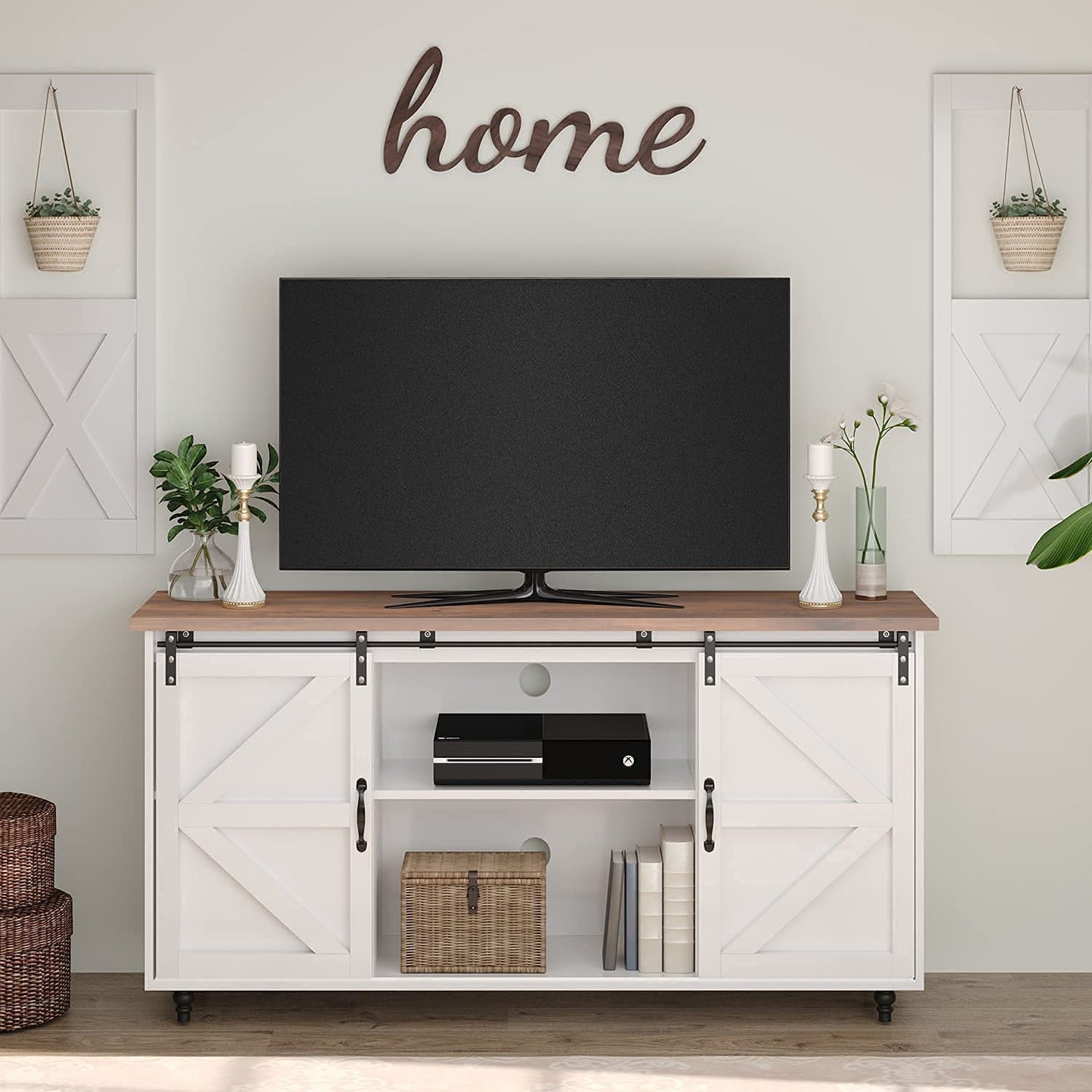 Farmhouse Coffee Bar Cabinet with Sliding Barn Door